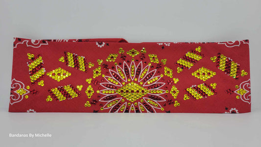 Super LeeAnnette Red Paisley with Red and Yellow Austrian Crystals (Sku4418)