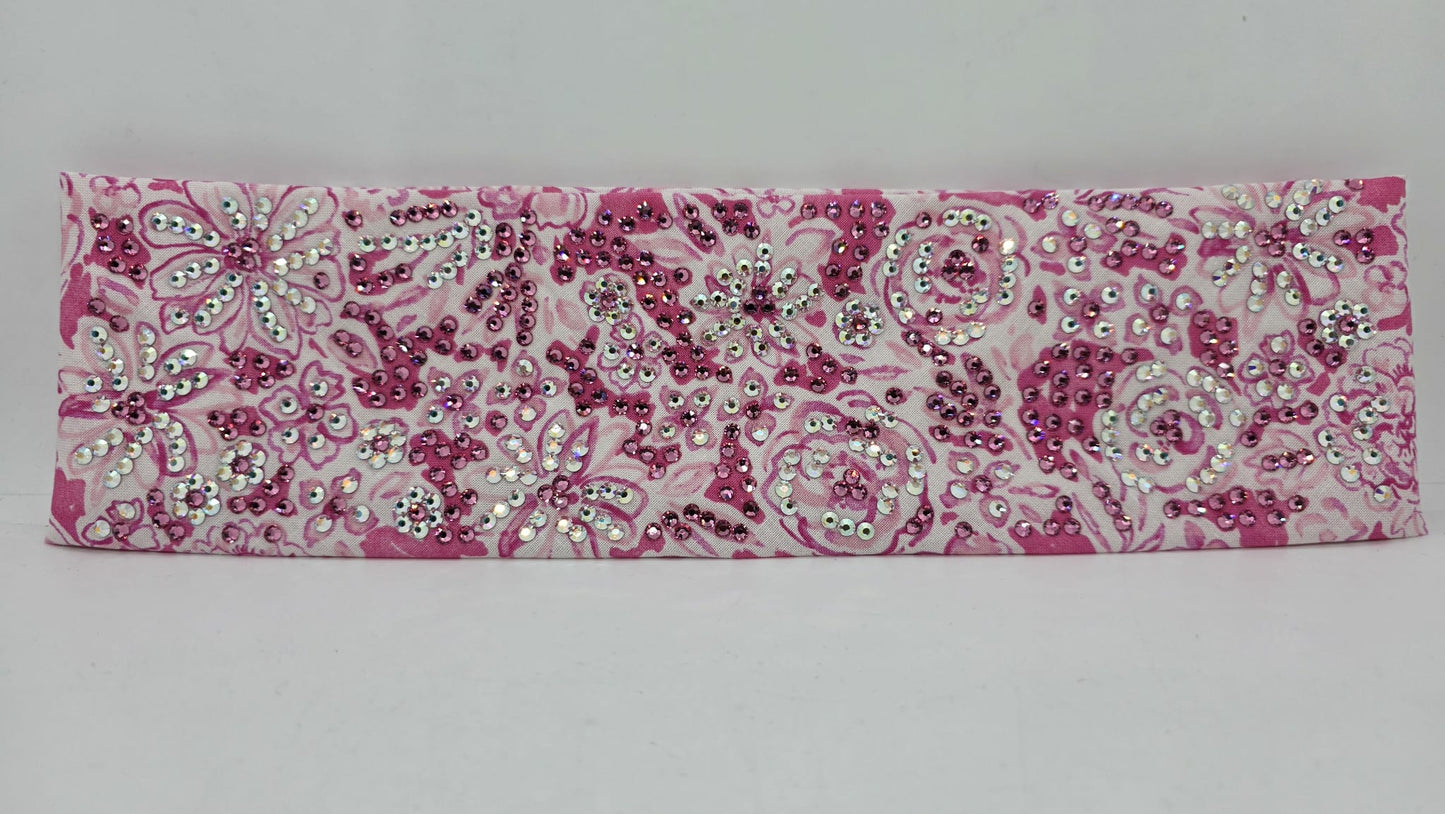 Super LeeAnnette Pink Flowers Bandana with Rose and Aurora Borealis Austrian Crystals (sku40147)