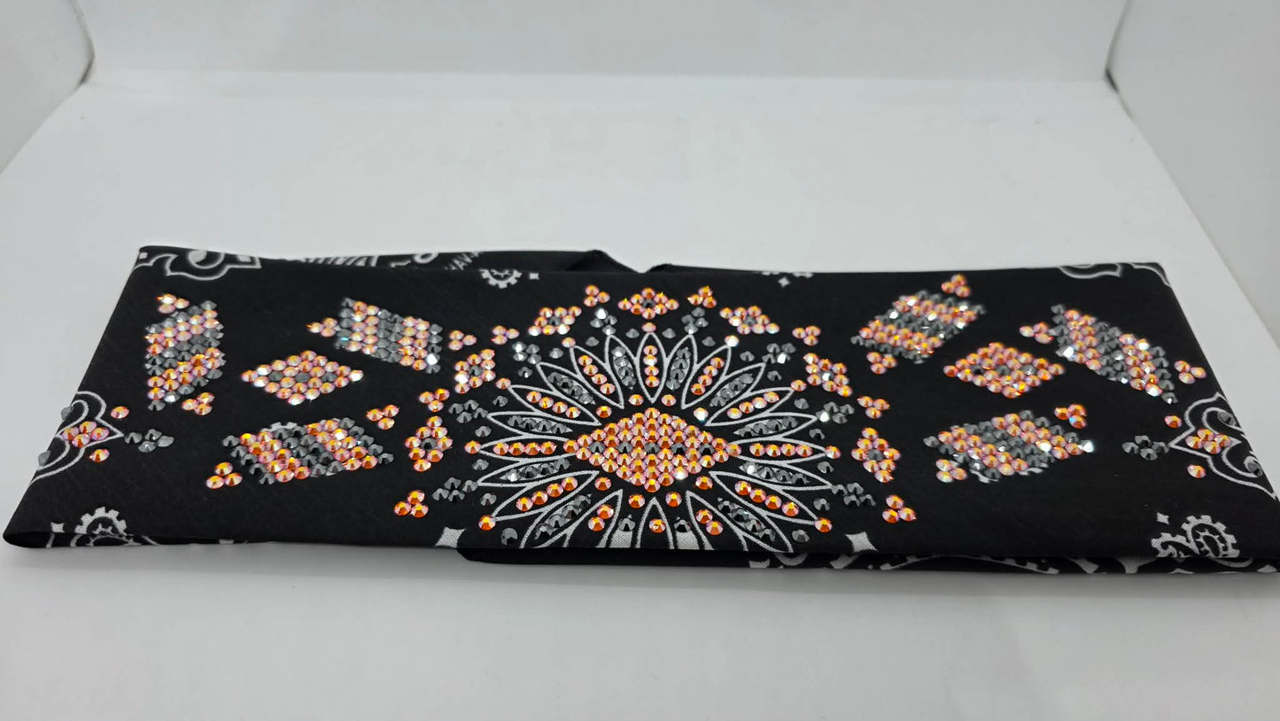 Super LeeAnnette Black Paisley Bandana with Lava and Black Austrian Crystals (S40155)