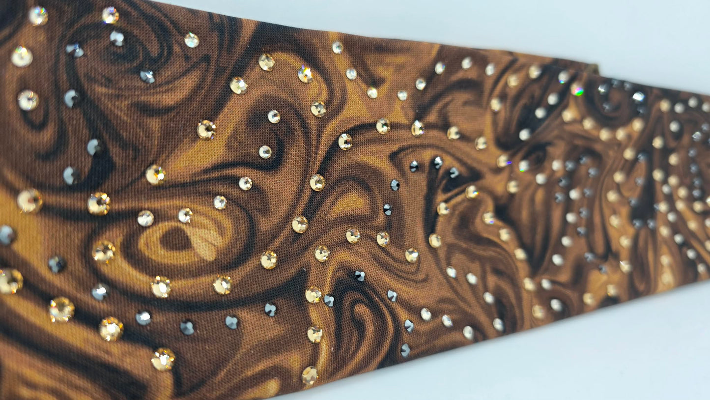 Brown Marble Bandana with Light Brown, Honey and Black Austrian Crystals (E60125)
