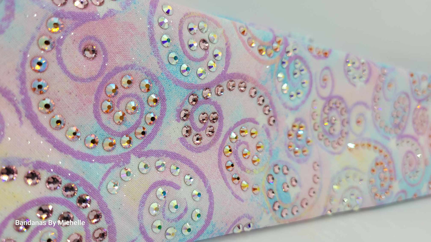 LeeAnnette Bandana Cotton Candy Scrolls with Pink, Sun Shimmer and Aurora Borealis Austrian Crystals (Sku4480)