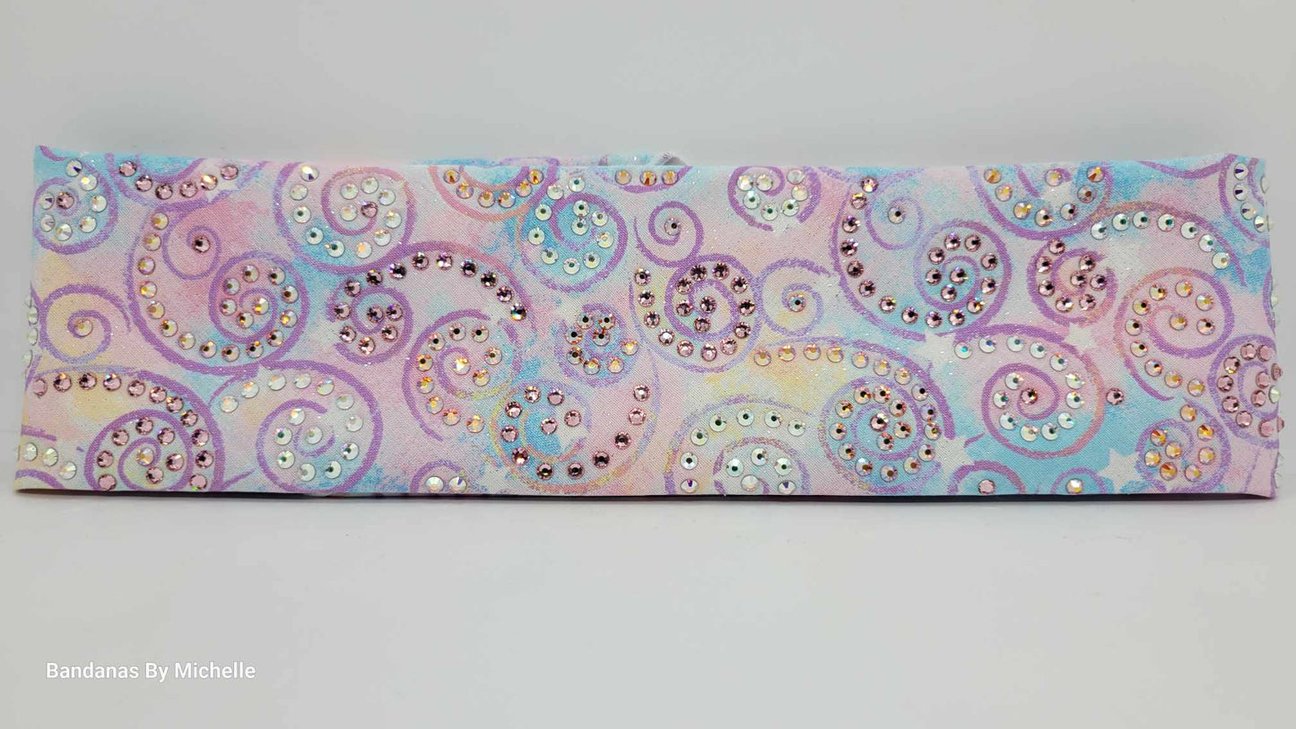 LeeAnnette Bandana Cotton Candy Scrolls with Pink, Sun Shimmer and Aurora Borealis Austrian Crystals (Sku4480)