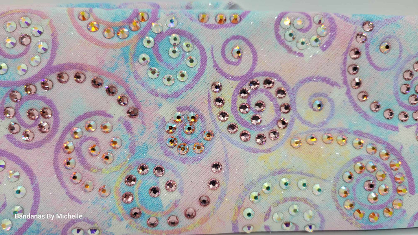 LeeAnnette Bandana Cotton Candy Scrolls with Pink, Sun Shimmer and Aurora Borealis Austrian Crystals (Sku4480)