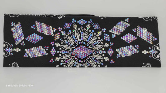 Super LeeAnnette Black Paisley Bandana with Red Shimmer and Diamond Clear Austrian Crystals (Sku4483)