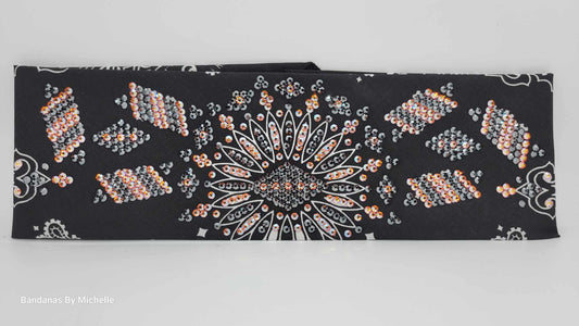 Super LeeAnnette Black Paisley Bandana with Sun Shimmer and Black Austrian Crystals (Sku4486)