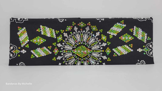 Super LeeAnnette Black Paisley Bandana with Vitrail and Diamond Clear Austrian Crystals (Sku4488)