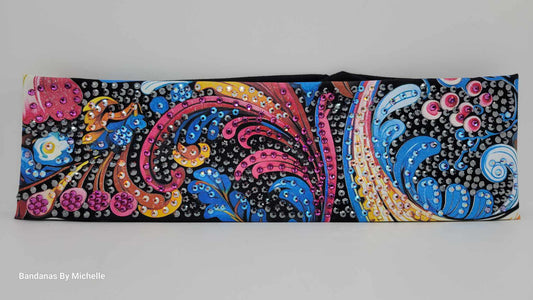 Super LeeAnnette Colorful Waves Bandana with Fuchsia, Blue Shimmer, Sun Shimmer and Black Austrian Crystals (Sku4489)