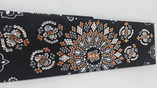 Super LeeAnnette Black Paisley Bandana with Lava, Black and Diamond Clear Austrian Crystals (S48175)