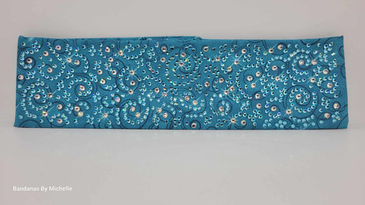 Super LeeAnnette Blue Scroll Bandana with Aqua and Diamond Clear Austrian Crystals (Sku4504)