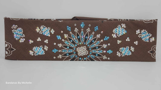 LeeAnnette Brown Paisley with Aqua and Diamond Clear Austrian Crystals (Sku4505)