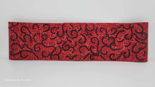 Super LeeAnnette Red Scroll Bandana with Light and Dark Red Austrian Crystals (Sku4506)