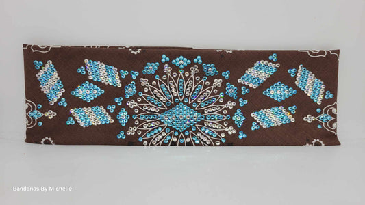 Super LeeAnnette Brown Paisley with Aqua and Diamond Clear Austrian Crystals (Sku4508)