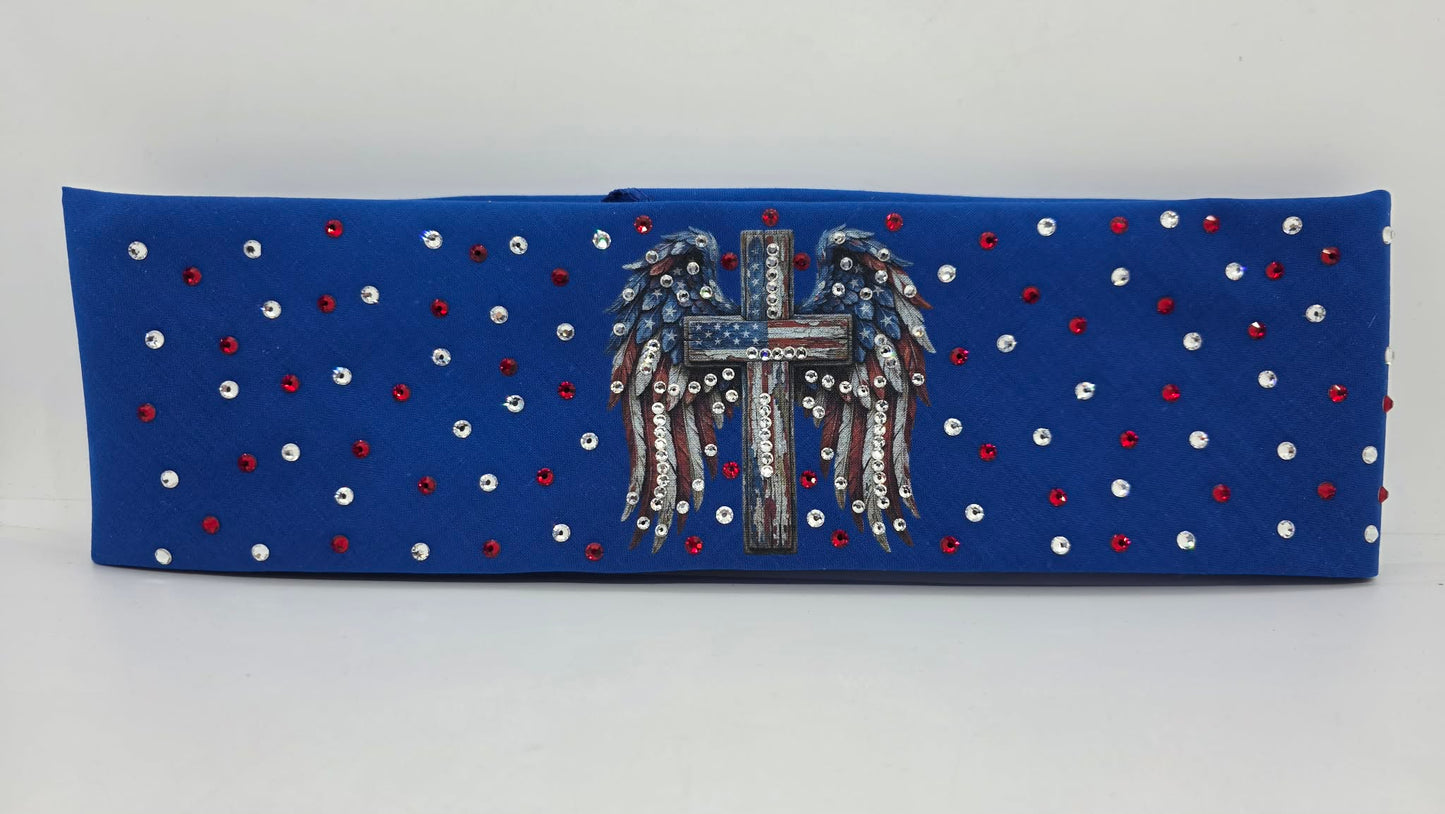 Blue Bandana - Cross and Wings with Diamond Clear Austrian Crystals (E60163)
