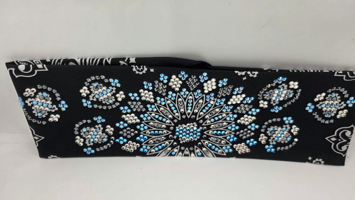 Super LeeAnnette Black Paisley Bandana with Blue Shimmer, Black and Diamond Clear Austrian Crystals (S48193)
