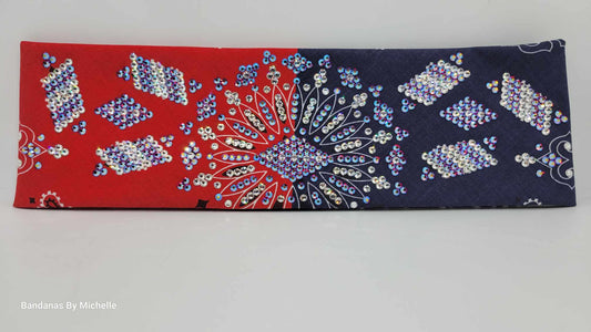 Super LeeAnnette Bandana Red and Blue Paisley with Red Shimmer and Diamond Clear Austrian Crystals (Sku4592)