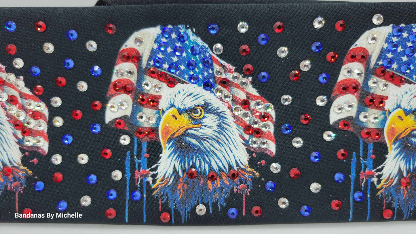 LeeAnnette Eagles and Flags Bandana with Red, Blue and Diamond Clear Austrian Crystals (Sku4594)