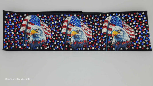 Super LeeAnnette Eagles and Flags Bandana with Red, Blue and Diamond Clear Austrian Crystals (Sku4595)