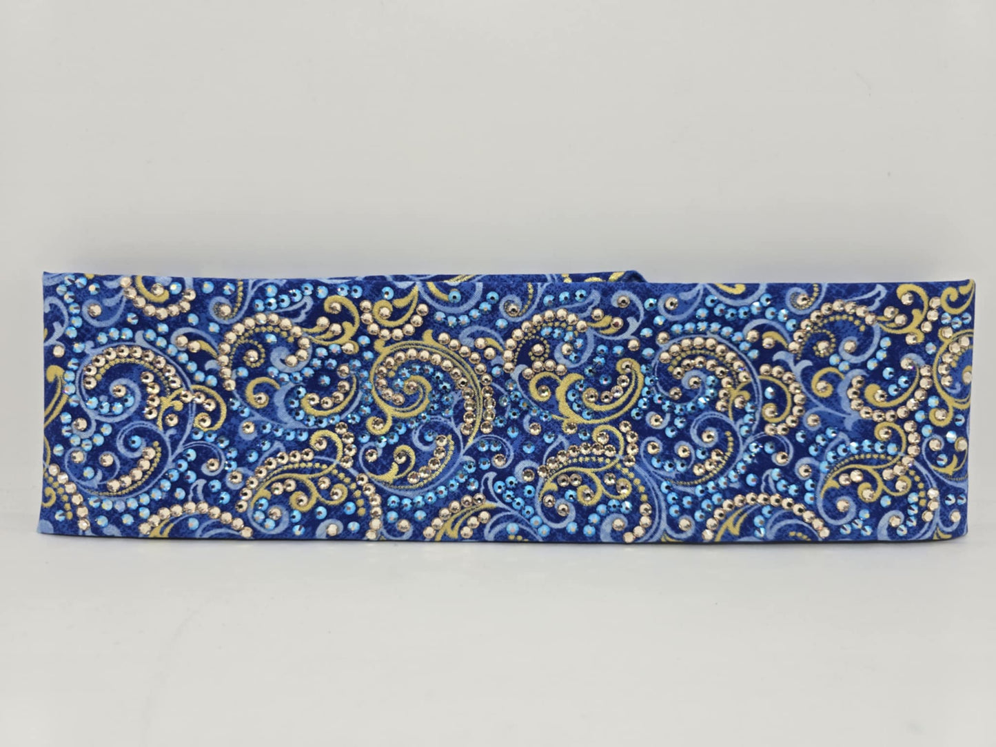 Super LeeAnnette Gold Scrolls on Blue with Honey and Blue Shimmer Austrian Crystals (Sku4599)