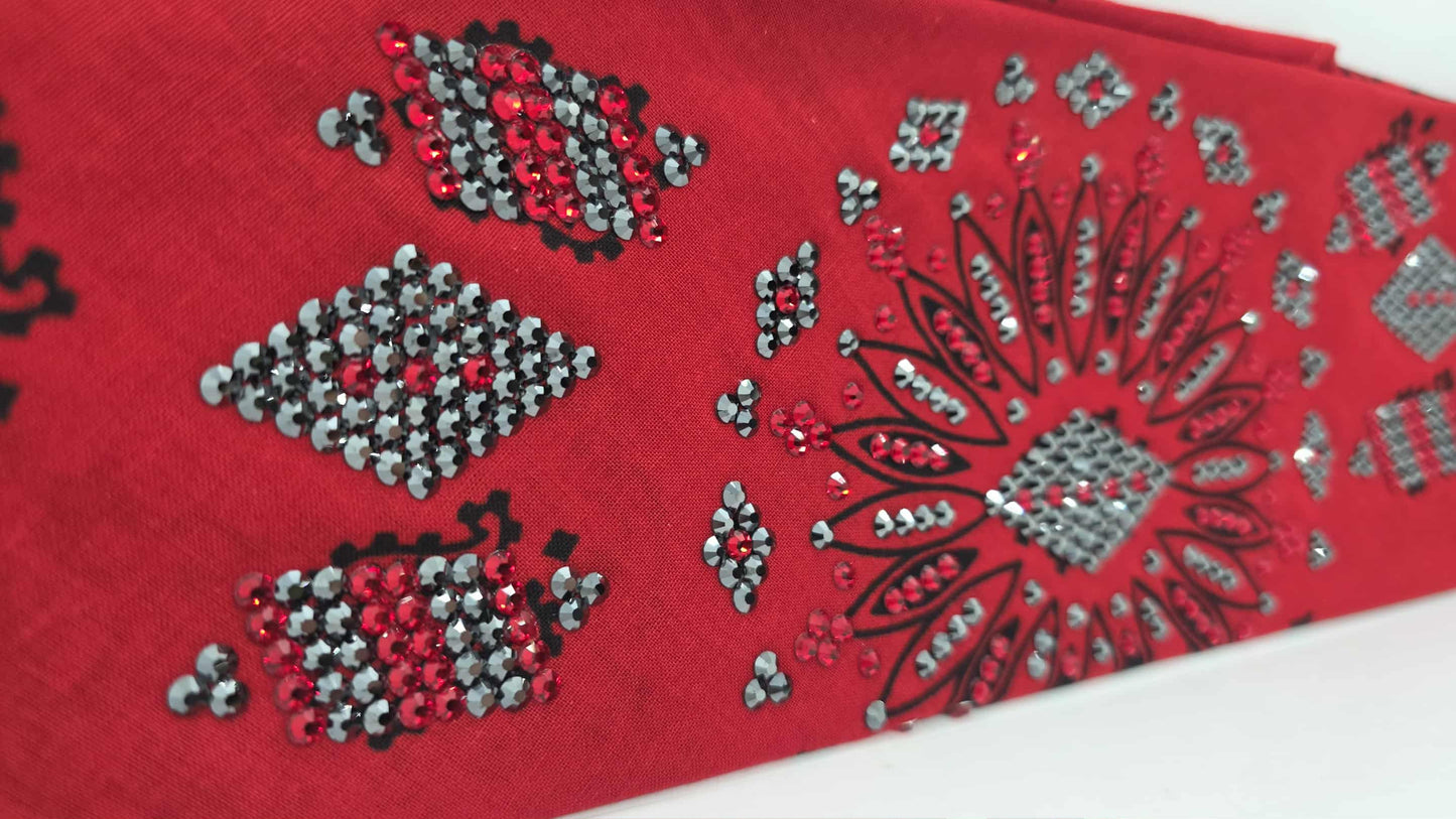 Super LeeAnnette Large Red Bandana with Red and Black Austrian Crystals (sku40123)