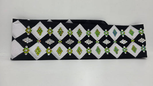 LeeAnnette Black and White Checker Bandana with Vitrail and Diamond Clear Austrian Crystals (L40270)