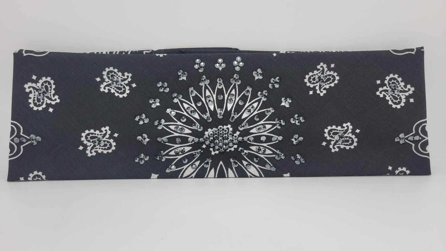 EXTRA BLING - Black Paisley With Black Austrian Crystals (Sku4605)