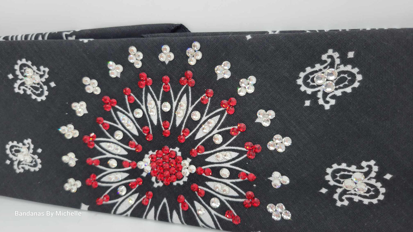 EXTRA BLING - Black Paisley With Red and Diamond Clear Austrian Crystals (Sku4601)