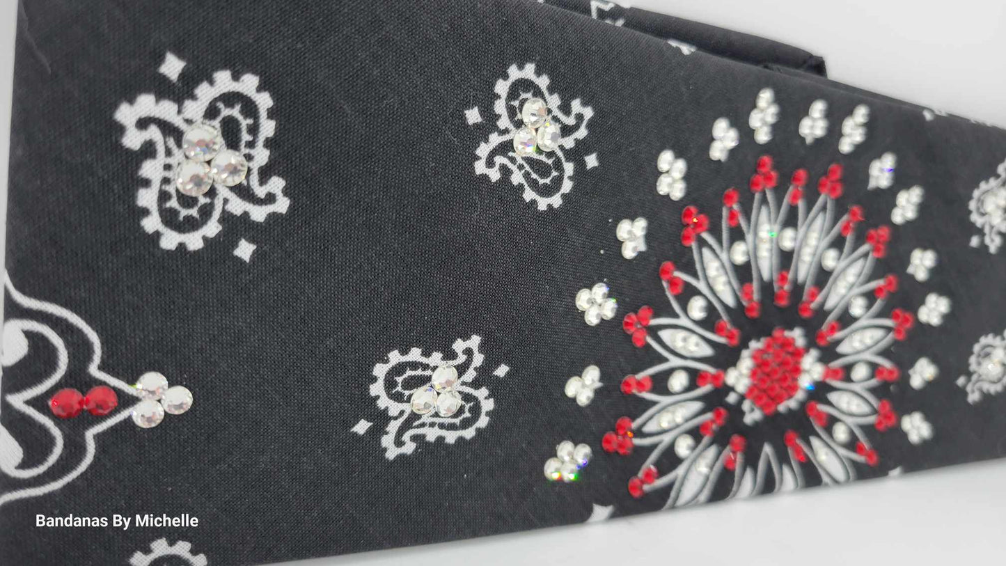 EXTRA BLING - Black Paisley With Red and Diamond Clear Austrian Crystals (Sku4601)