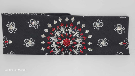 EXTRA BLING - Black Paisley With Red and Diamond Clear Austrian Crystals (Sku4601)