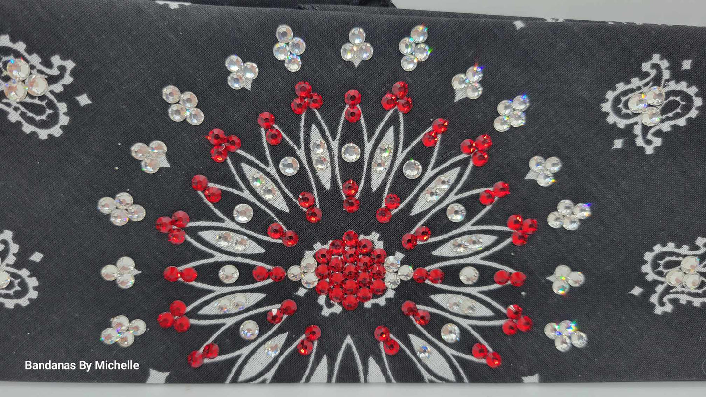 EXTRA BLING - Black Paisley With Red and Diamond Clear Austrian Crystals (Sku4601)