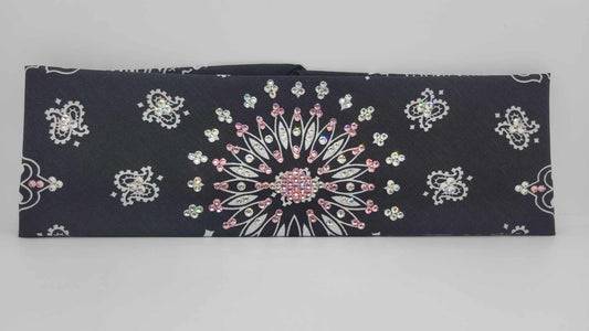 EXTRA BLING - Black Paisley With Pink and Diamond Clear Austrian Crystals (Sku4607)