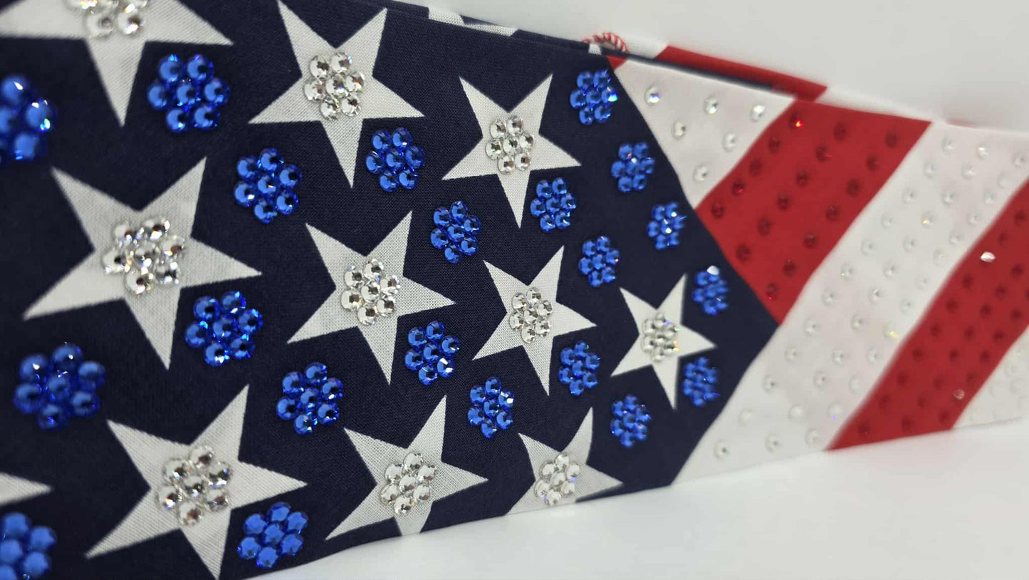 LeeAnnette Stars and Strips Bandana with Red, Blue and Diamond Clear Austrian Crystals (sku40098)