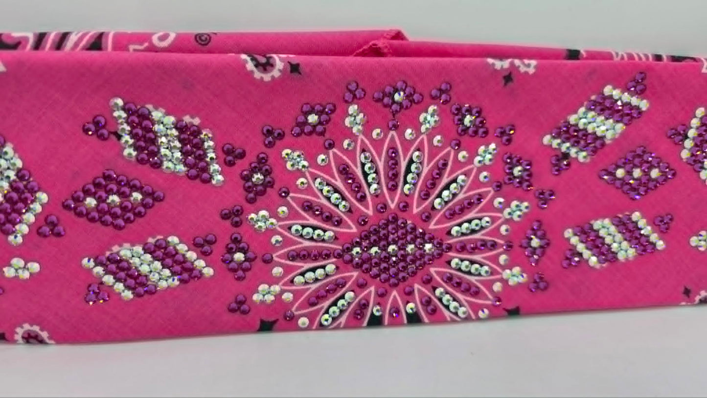 Super LeeAnnette Pink Paisley Bandana with Fuchsia and Aurora Borealis Austrian Crystals (S48143)
