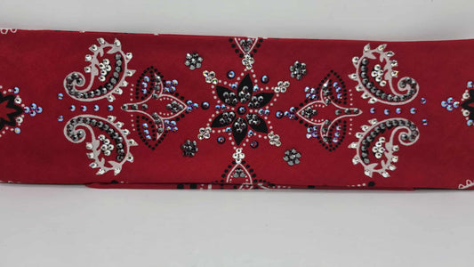 LeeAnnette Large Red Flower Bandana with Red Shimmer, Black and Diamond Clear Austrian Crystals (sku40102)
