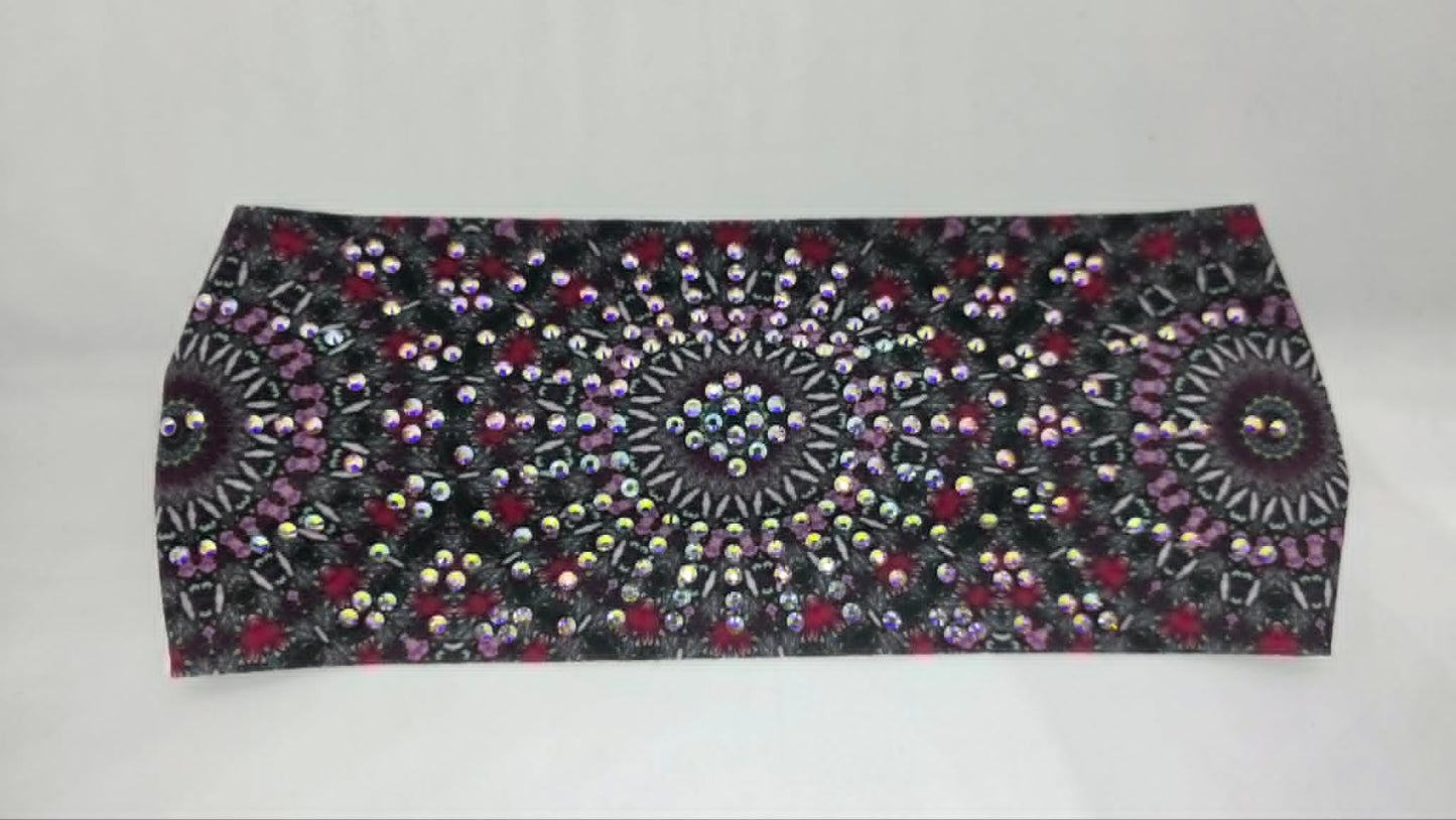 Stretchy Headband Pink and Grey Medallion with Aurora Borealis Crystals (Sku5474)