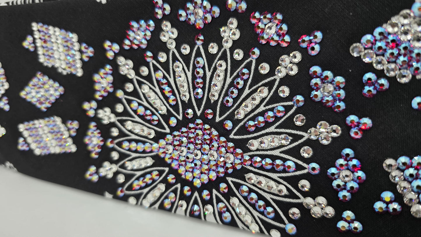 Super LeeAnnette Black Paisley Bandana with Red Shimmer and Diamond Clear Austrian Crystals (S480101)