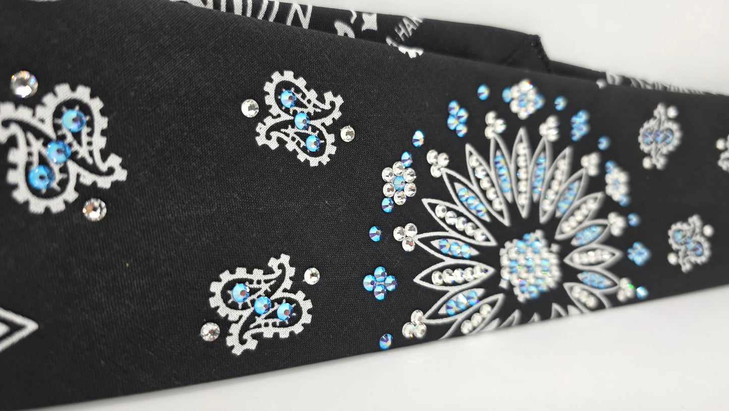 Black Paisley Bandana with Blue Violet Shimmer and Diamond Clear Austrian Crystals (E6425)