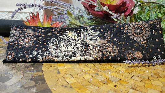 LeeAnnette Cream Flowers on Black with Rose Gold, Black and Diamond Clear Austrian Crystals (sku4763)