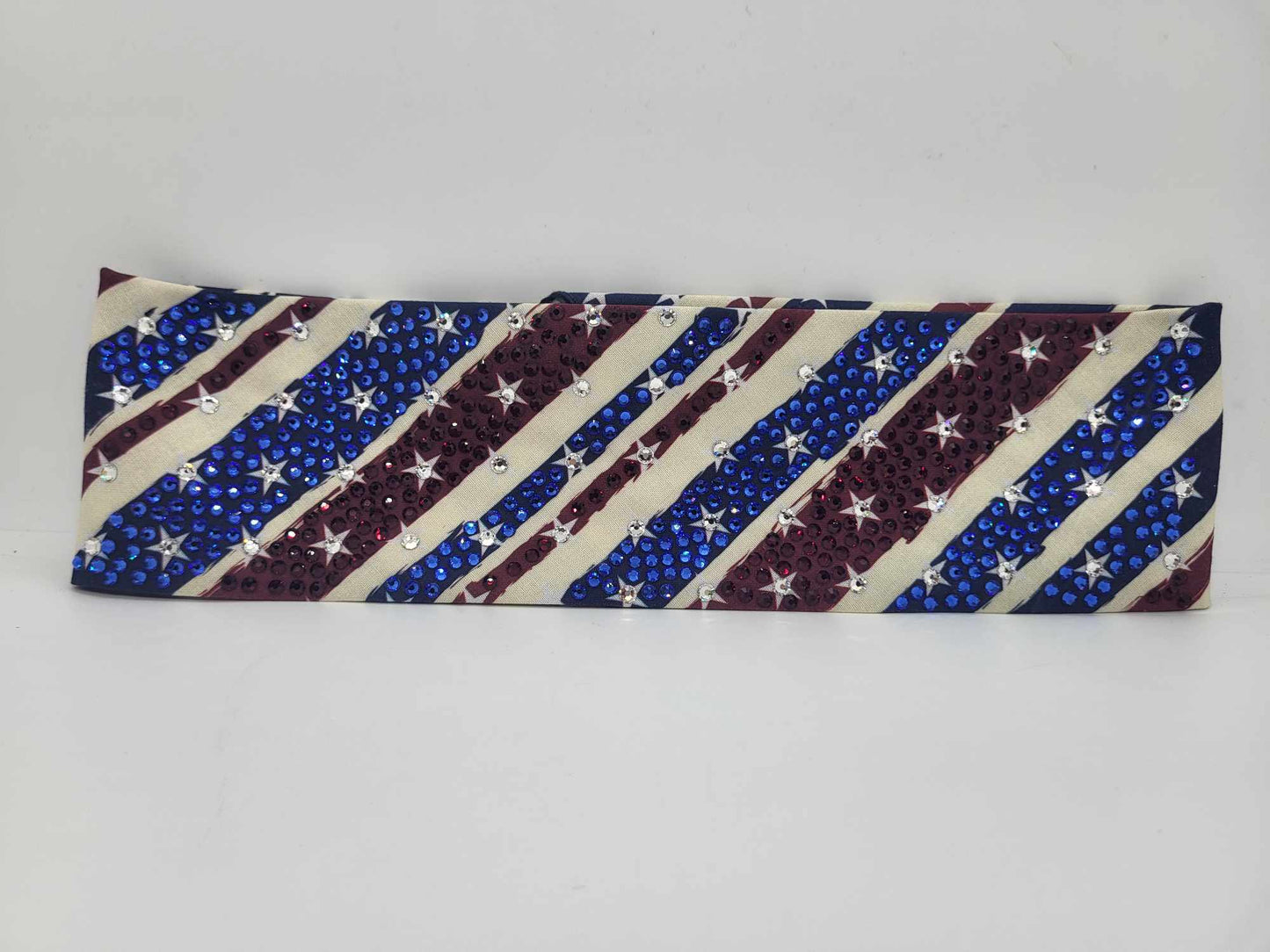 Super LeeAnnette Vintage Flag with Blue, Red and Diamond Clear Austrian Crystals (Sku4772)