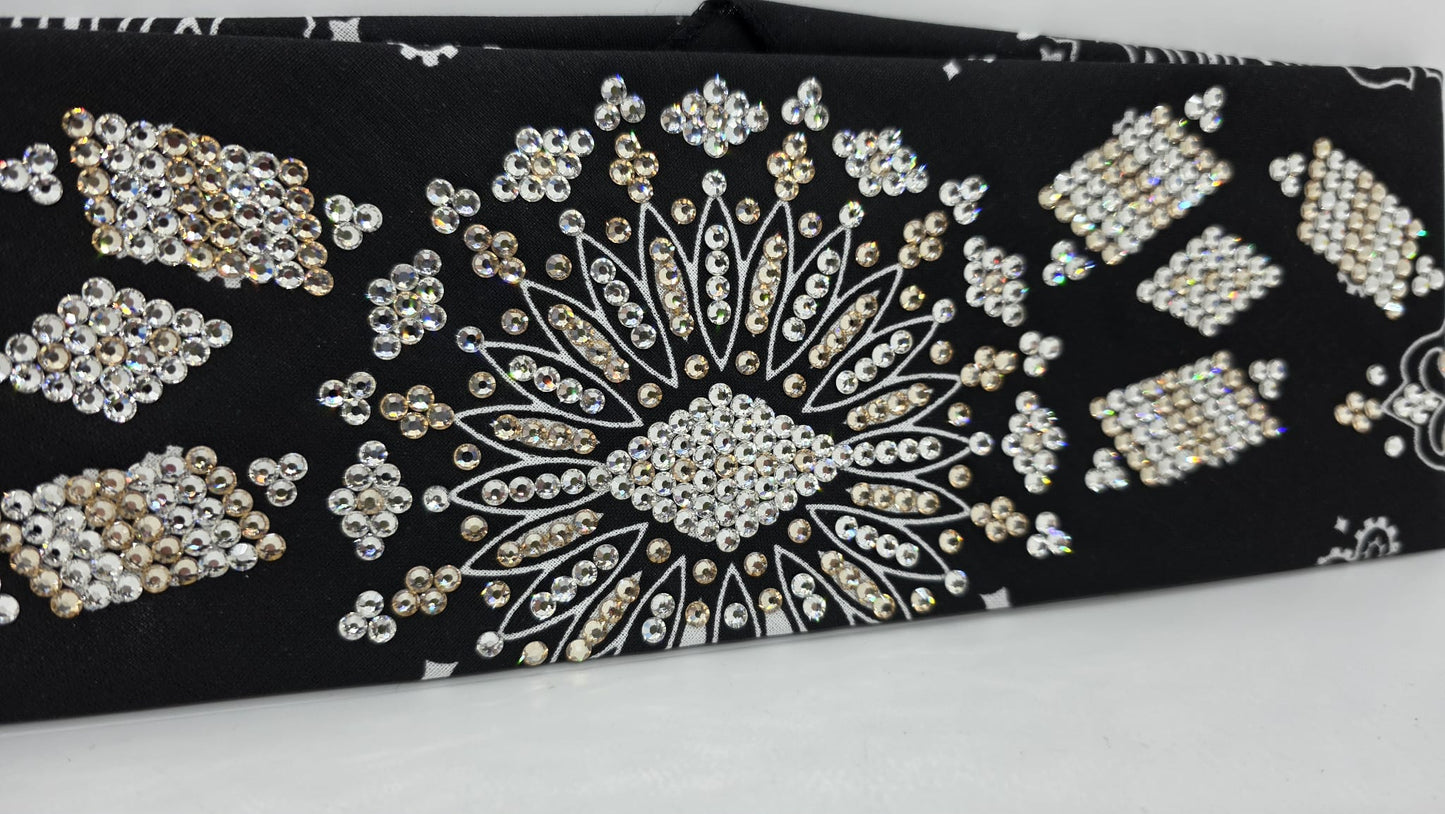 Super LeeAnnette Black Paisley Bandana with Honey and Diamond Clear Austrian Crystals (S480103)