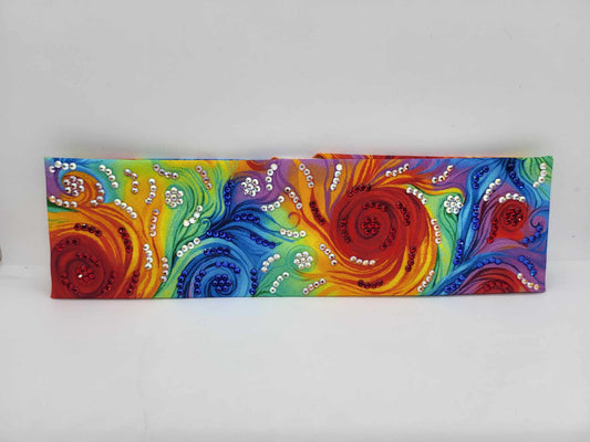 LeeAnnette Colorful Watercolor Scrolls with Blue, Red, Sun Shimmer and Aurora Borealis Austrian Crystals (sku4776)