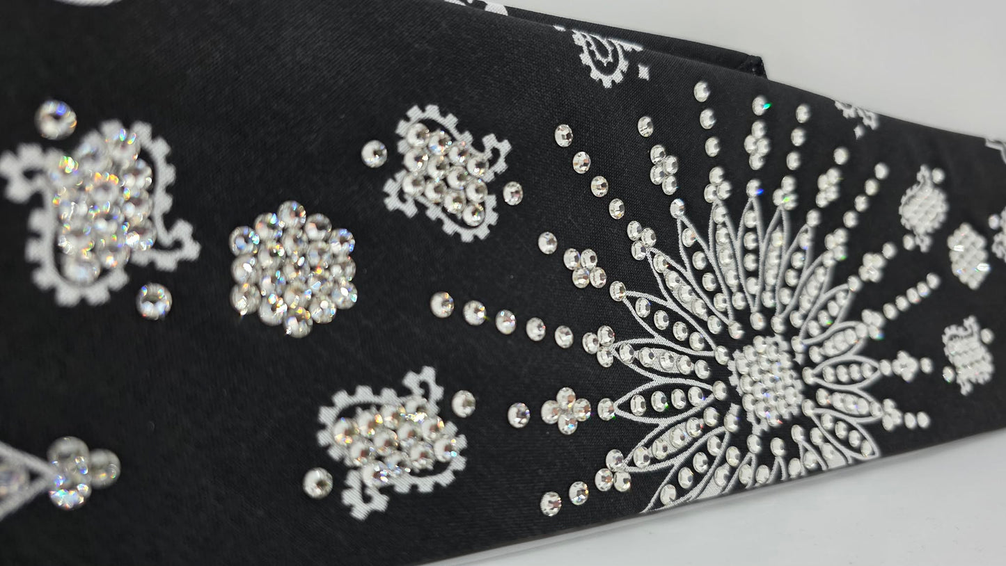 LeeAnnette Black Paisley Bandana with Diamond Clear Austrian Crystals (L40241)