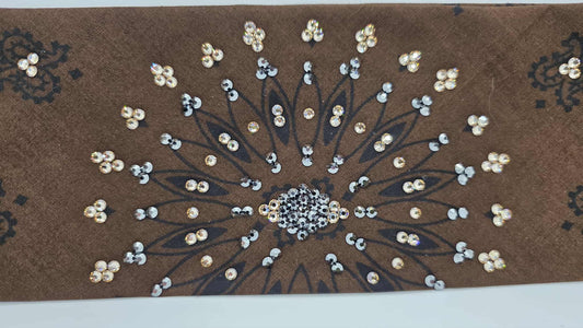 EXTRA BLING - Large Brown Paisley Bandana with Honey and Black Austrian Crystals (sku6408)