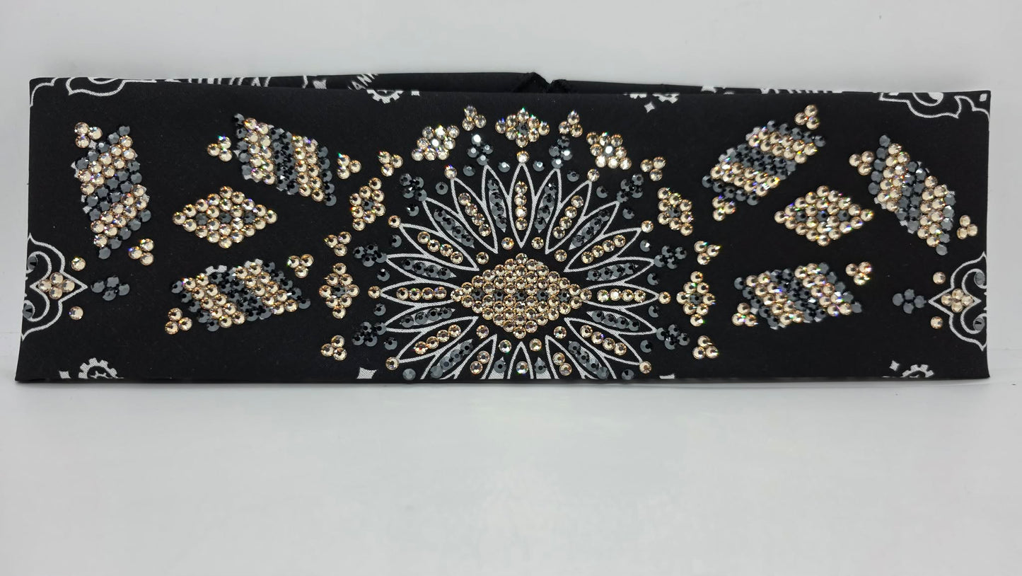Super LeeAnnette Black Paisley Bandana with Honey and Black Austrian Crystals (S48125)