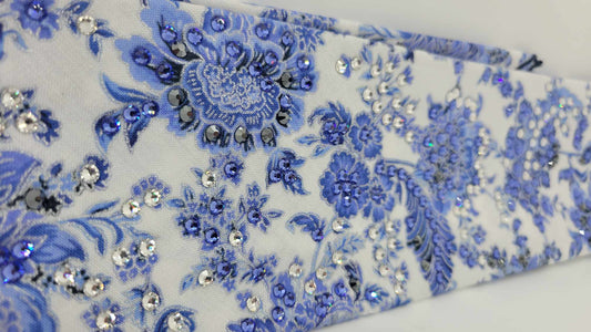 LeeAnnette Blue Flowers on White with Blue, Black and Diamond Clear Austrian Crystals (sku4807)