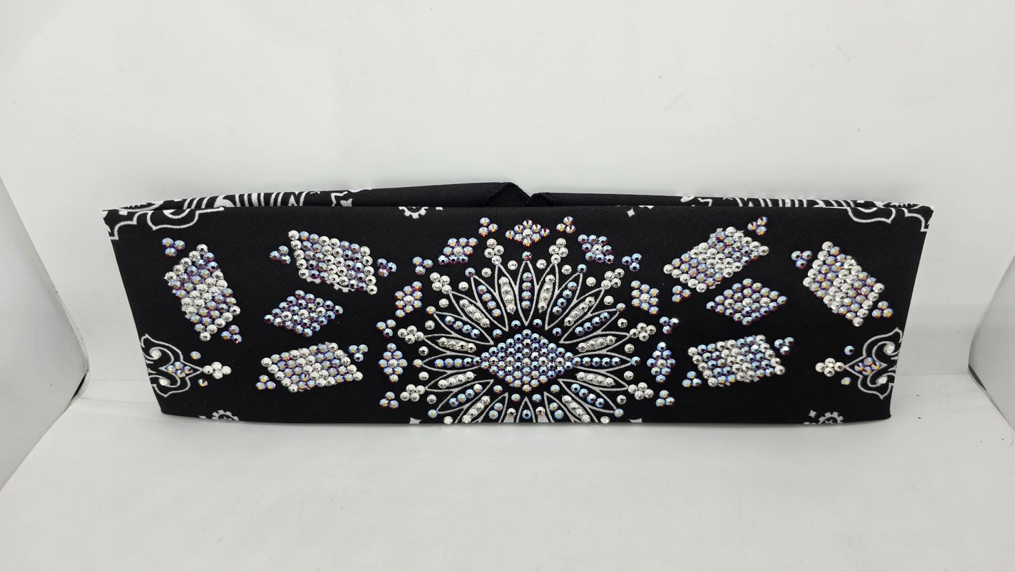 Super LeeAnnette Black Paisley Bandana with Red Shimmer and Diamond Clear Austrian Crystals (S480101)