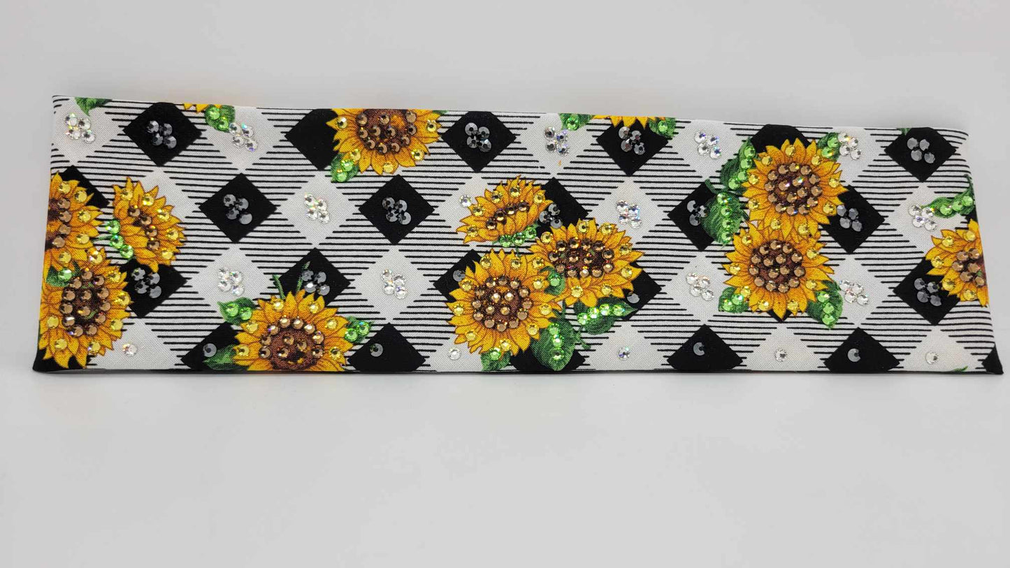 LeeAnnette Sunflowers with Brown, Yellow, Black, Green and Diamond Clear Austrian Crystals (sku4828)