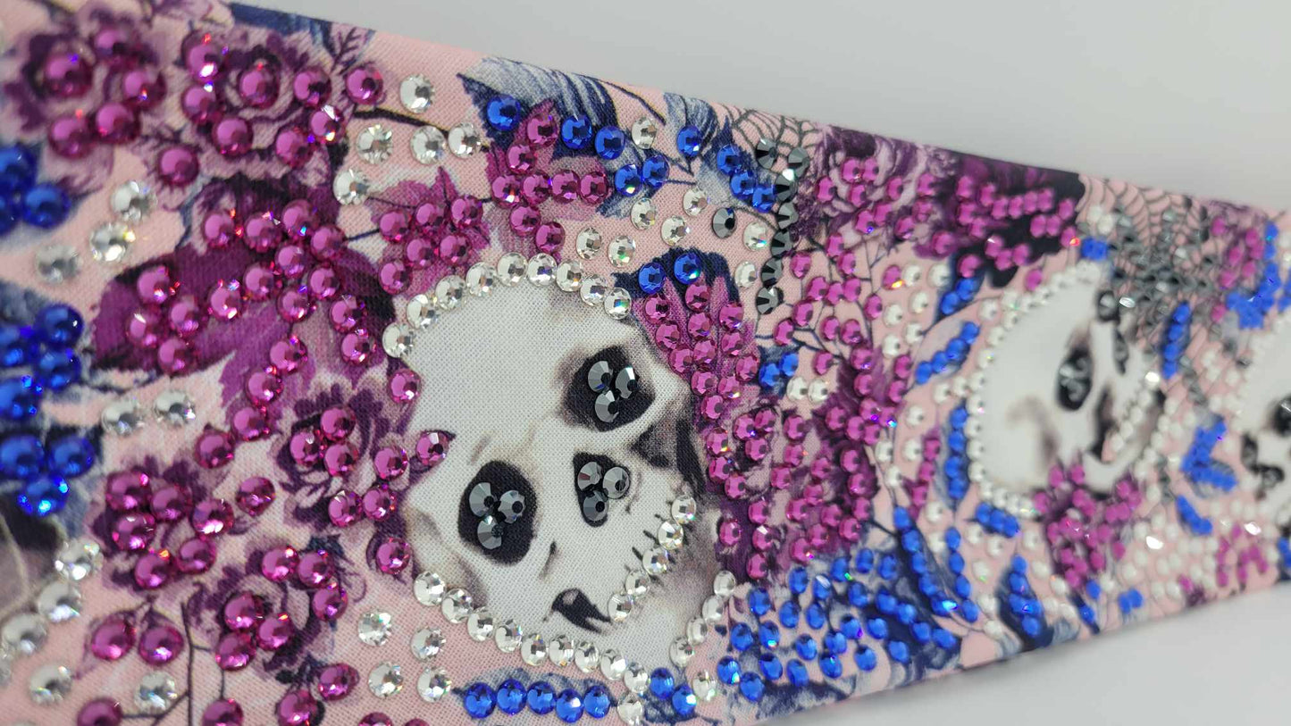 Super LeeAnnette Pink Skulls with Black, Fuchsia, Sapphire and Diamond Clear Austrian Crystals (Sku4858)