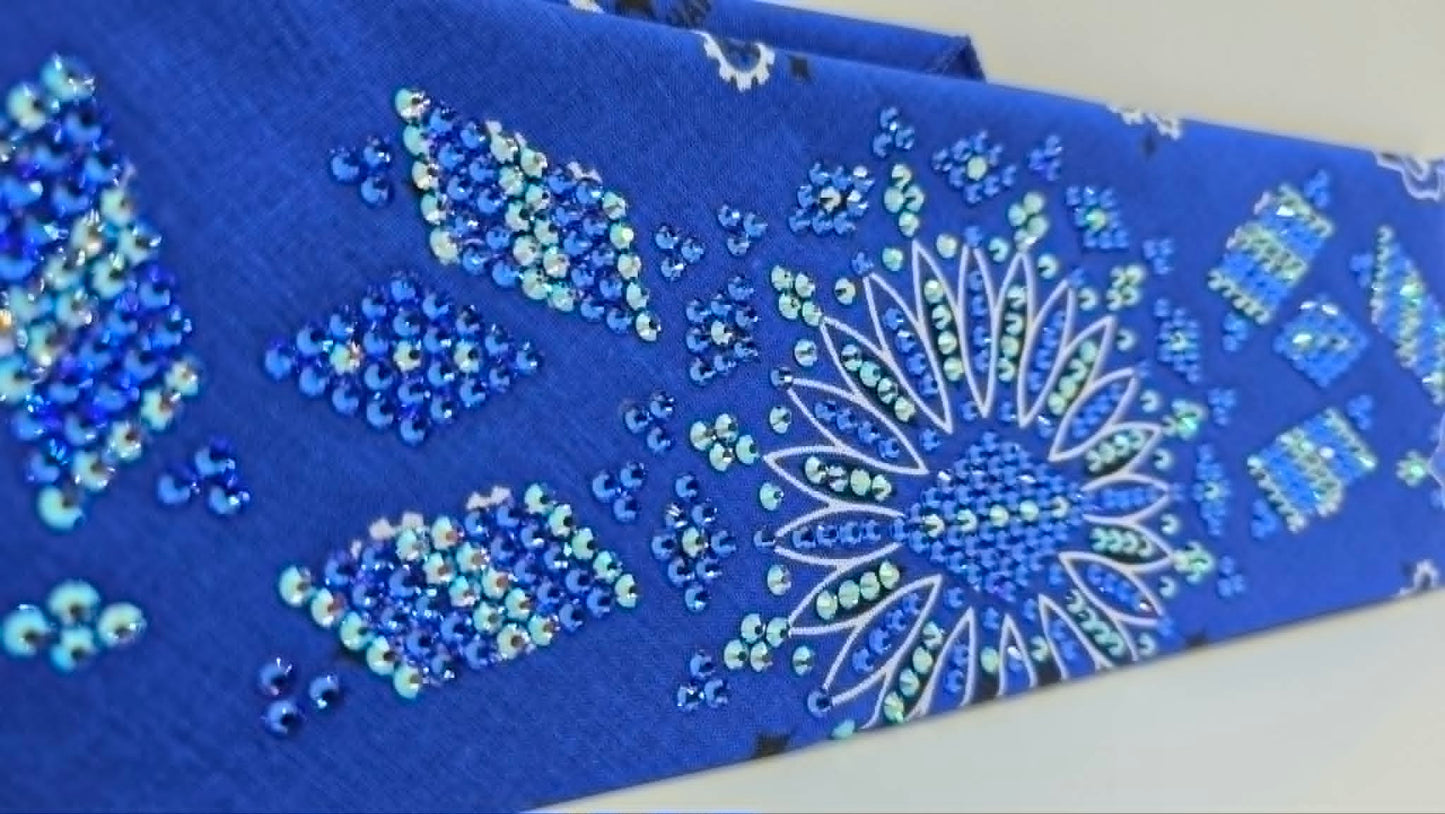 Super LeeAnnette Royal Blue Paisley Bandana with Sapphire and Blue Shimmer Austrian Crystals (S48154)