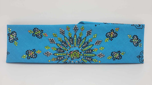 LeeAnnette Bright Blue Paisley with Vitral Medium and Black Austrian Crystals (sku4879)