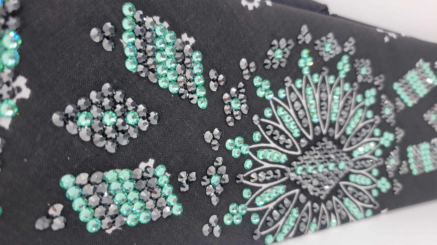 Super LeeAnnette Black Paisley with Black and Caribbean Sea Austrian Crystals (Sku4887)